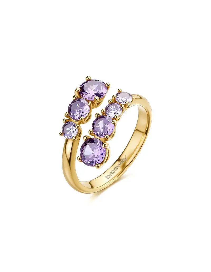 Anello contrariè BROSWAY Dreaming in acciaio 316L dorato e cristalli amethyst BIG36B Misura 14