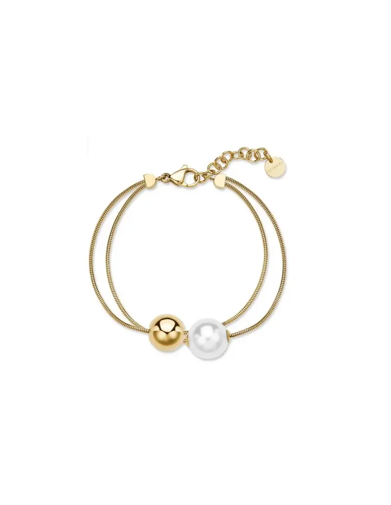 Bracciale doppio filo BROSWAY Perfect in acciaio 316L dorato con Perla e Sfera BPC55