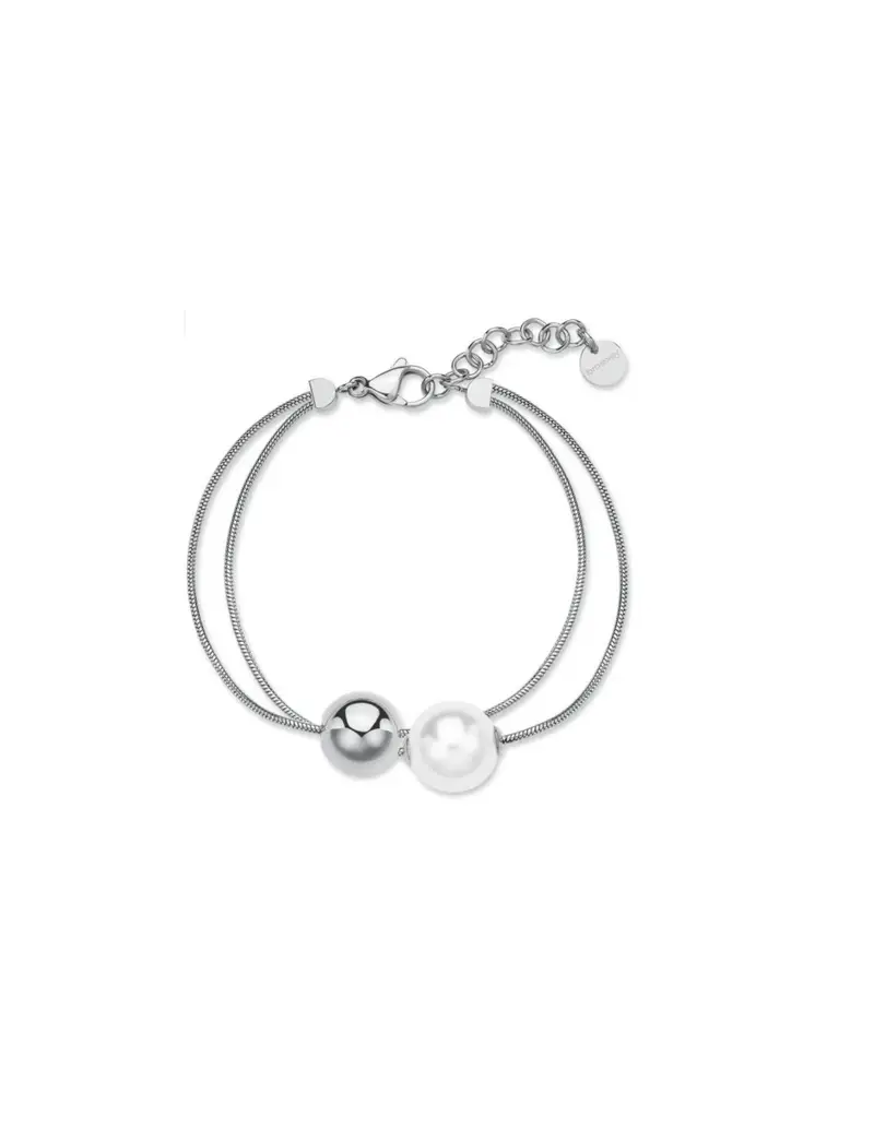 Bracciale doppio filo BROSWAY Perfect in acciaio 316L perla e sfera BPC54