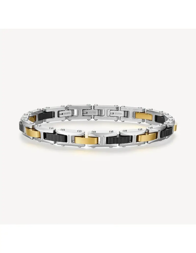 Bracciale Uomo BROSWAY Backliner in acciaio 316L pvd oro e rutenio e cristalli neri BBC33