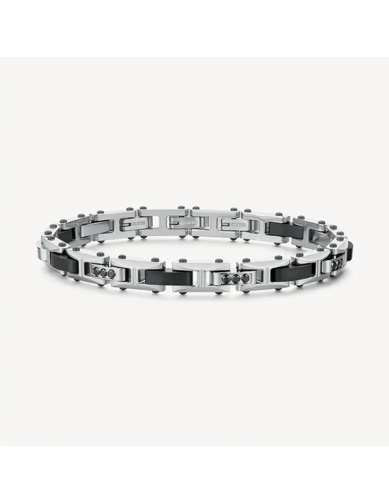 Bracciale Uomo BROSWAY Backliner in acciaio 316L pvd rutenio e cristalli neri BBC31