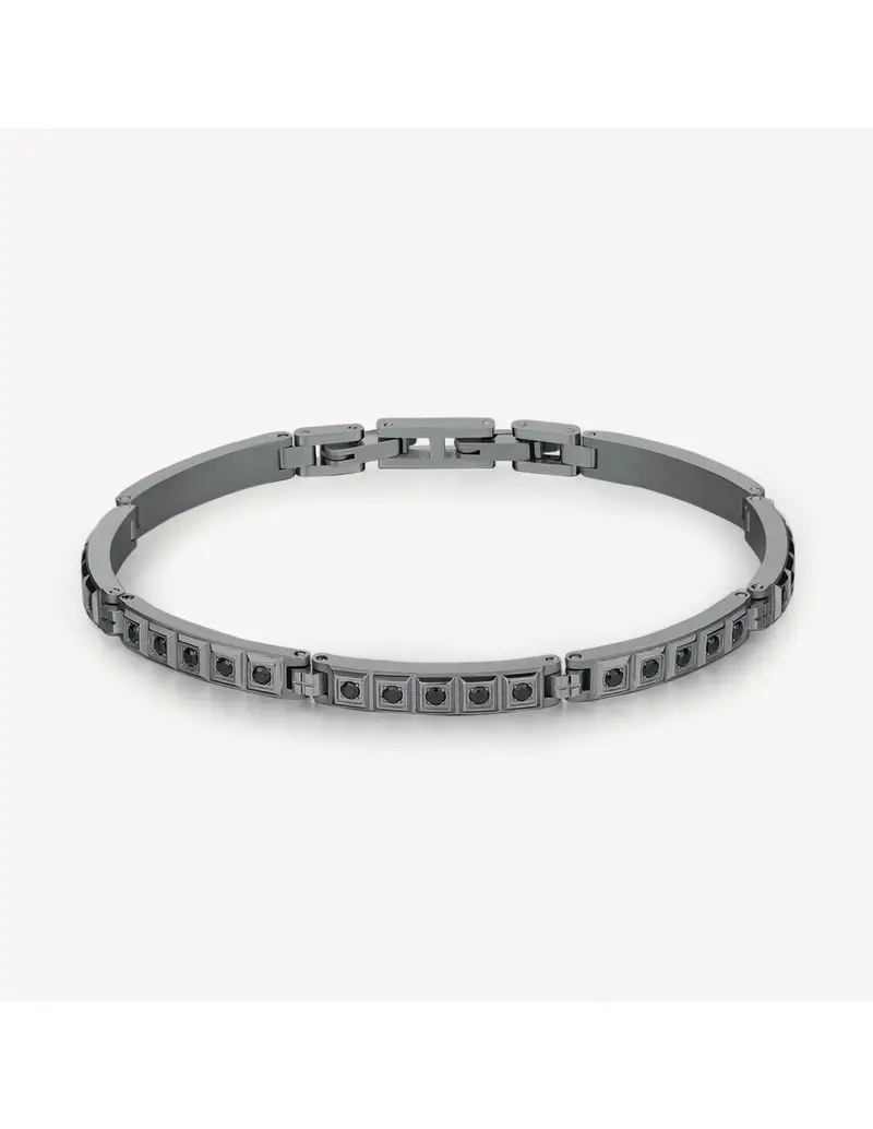 Bracciale Uomo BROSWAY Forge in acciaio 316L finitura pvd colore rutenio e cristalli neri BGF12