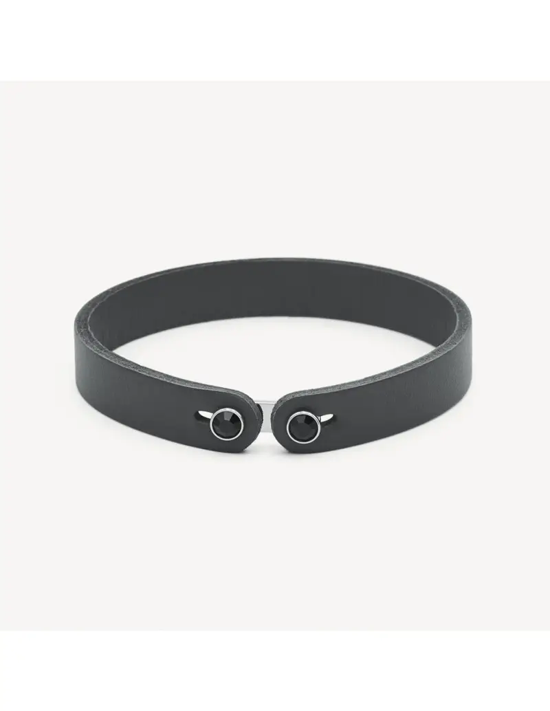 Bracciale Uomo BROSWAY Ink in pelle color grigio e cristallo nero BIK149B
