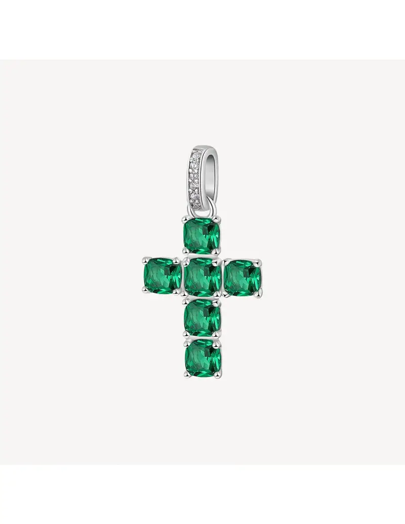Charm BROSWAY FANCY in argento 925 e cubic zirconia emerald e bianchi a forma di croce FLG115