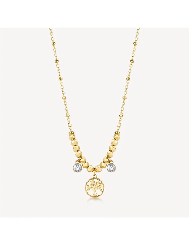 Collana BROSWAY Chakra Mistici in acciaio 316L dorato e Albero della Vita BHKN168