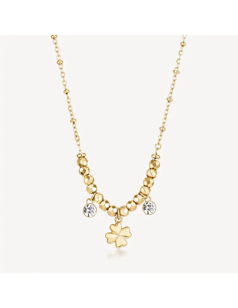 Collana BROSWAY Chakra Portafortuna in acciaio 316L dorato e Quadrifoglio BHKN164
