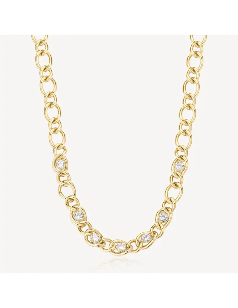 Collana BROSWAY Ribbon in Acciaio 316L pvd oro 14K e cristalli BBN34