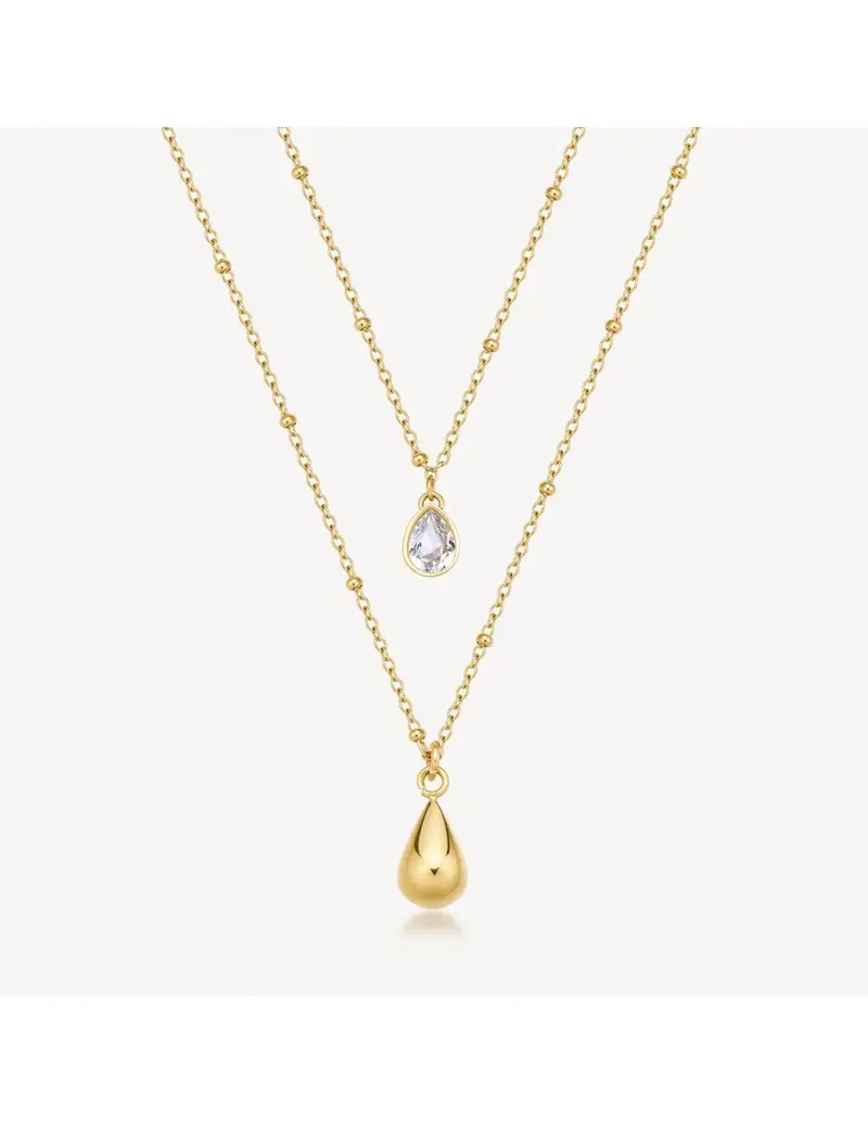 Collana doppio filo BROSWAY Perfect BPC37 in acciaio 316L dorato con pendente a goccia e cristallo