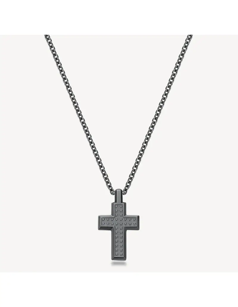 Collana lunga Uomo BROSWAY in acciaio 316L lucido e sabbiato pvd rutenio e pendente croce BUL56