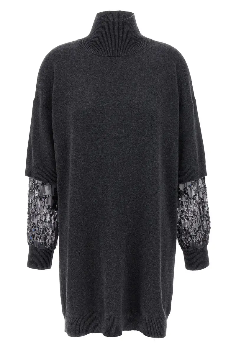 Abito Manica Paillettes Grigio