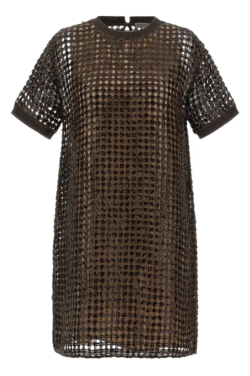 Abito Rete Paillettes Marrone