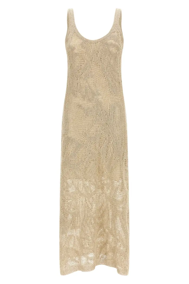 Brunello Cucinelli Abito lungo in uncinetto beige