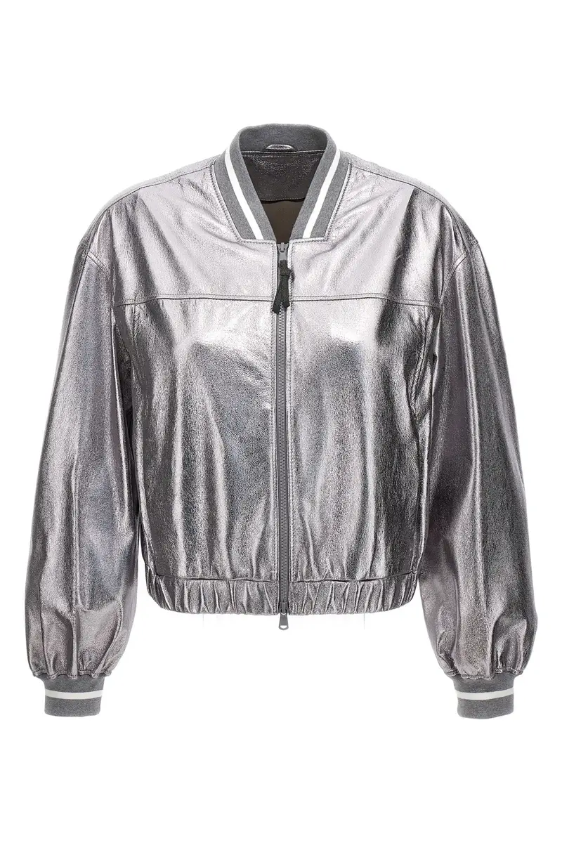 Bomber Pelle Laminata Argento