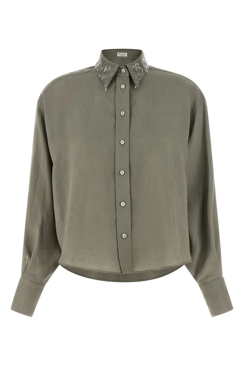 Camicia Colletto Paillettes Verde