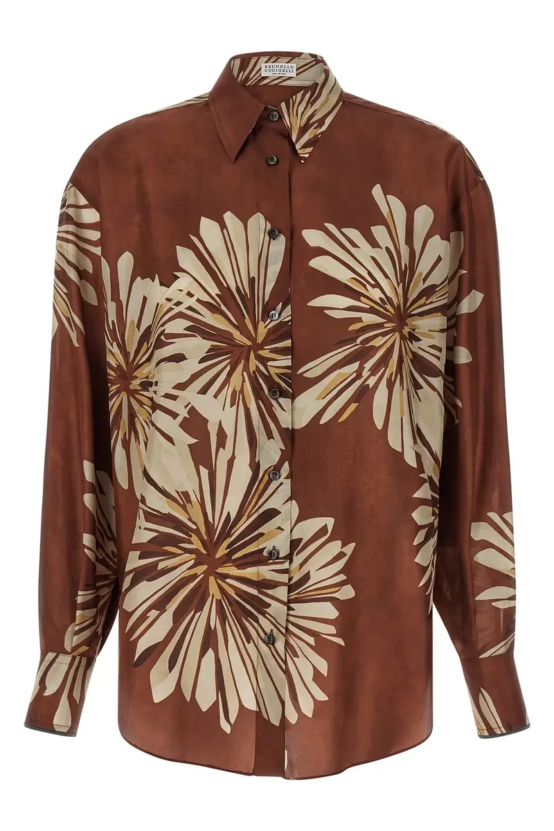 Camicia Fantasia Floreale Marrone