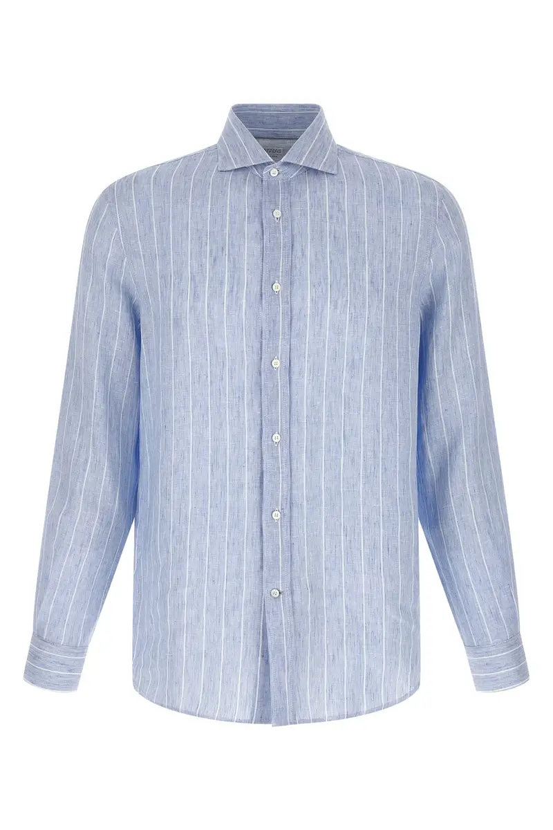 Camicia Lino Righe Azzurro