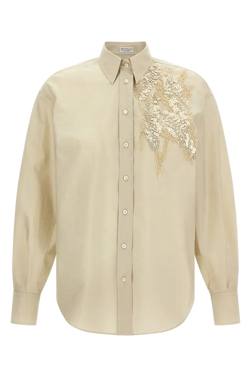 Camicia Ricamo Paillettes Beige