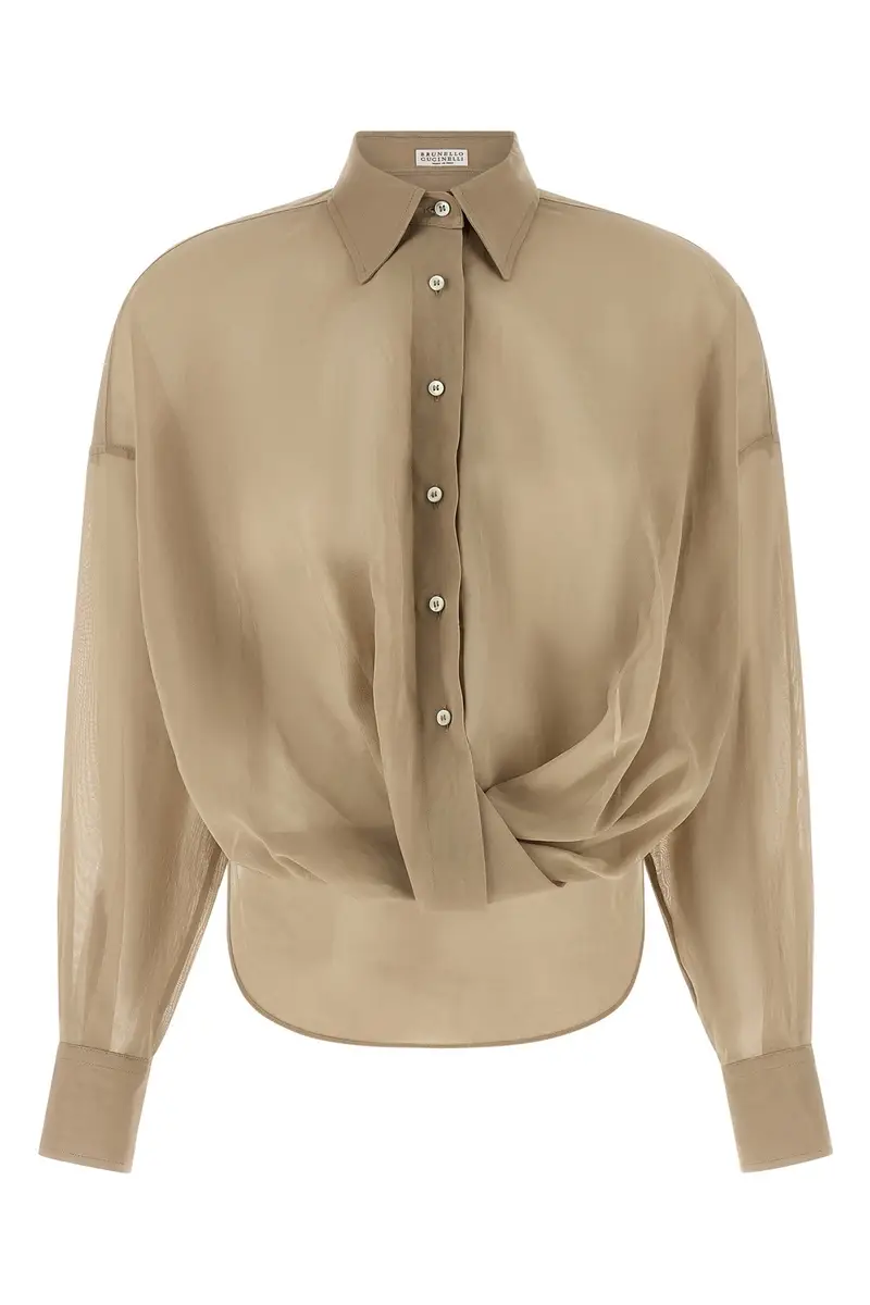Brunello Cucinelli Camicia in Taffettà beige
