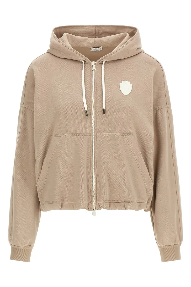 Felpa Con Cappuccio Stemma Araldico Beige