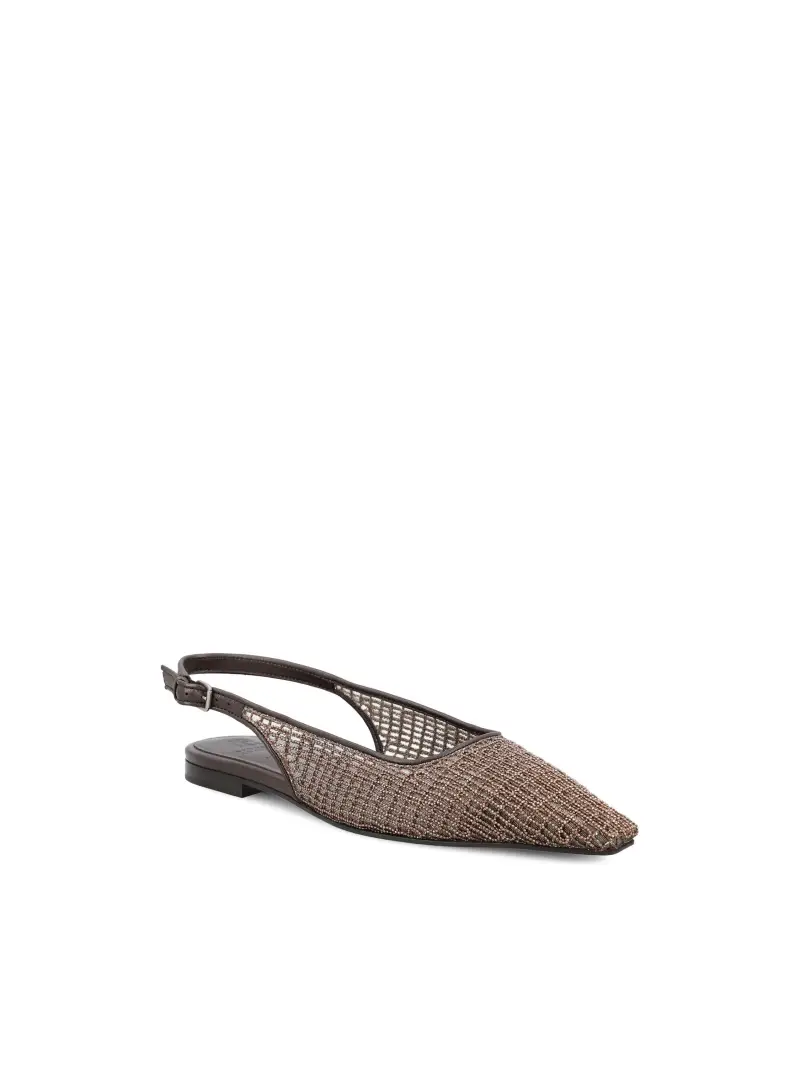 BRUNELLO CUCINELLI Flat Slingback In Pelle MARRONE miniatura 2