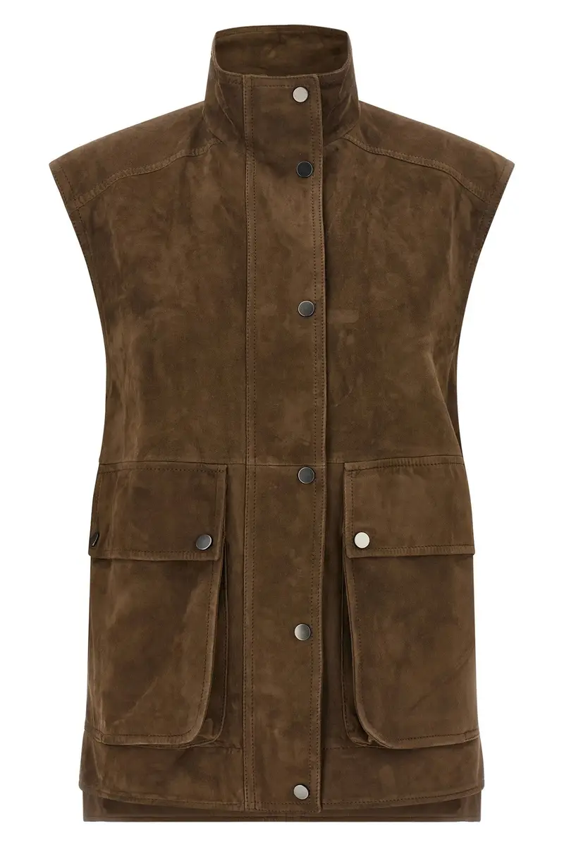 Gilet Suede Couture Marrone