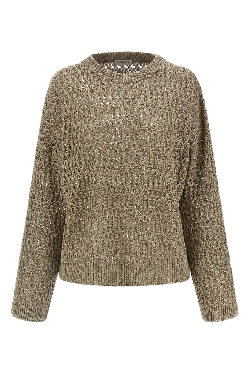 Maglione Micro Paillettes Beige