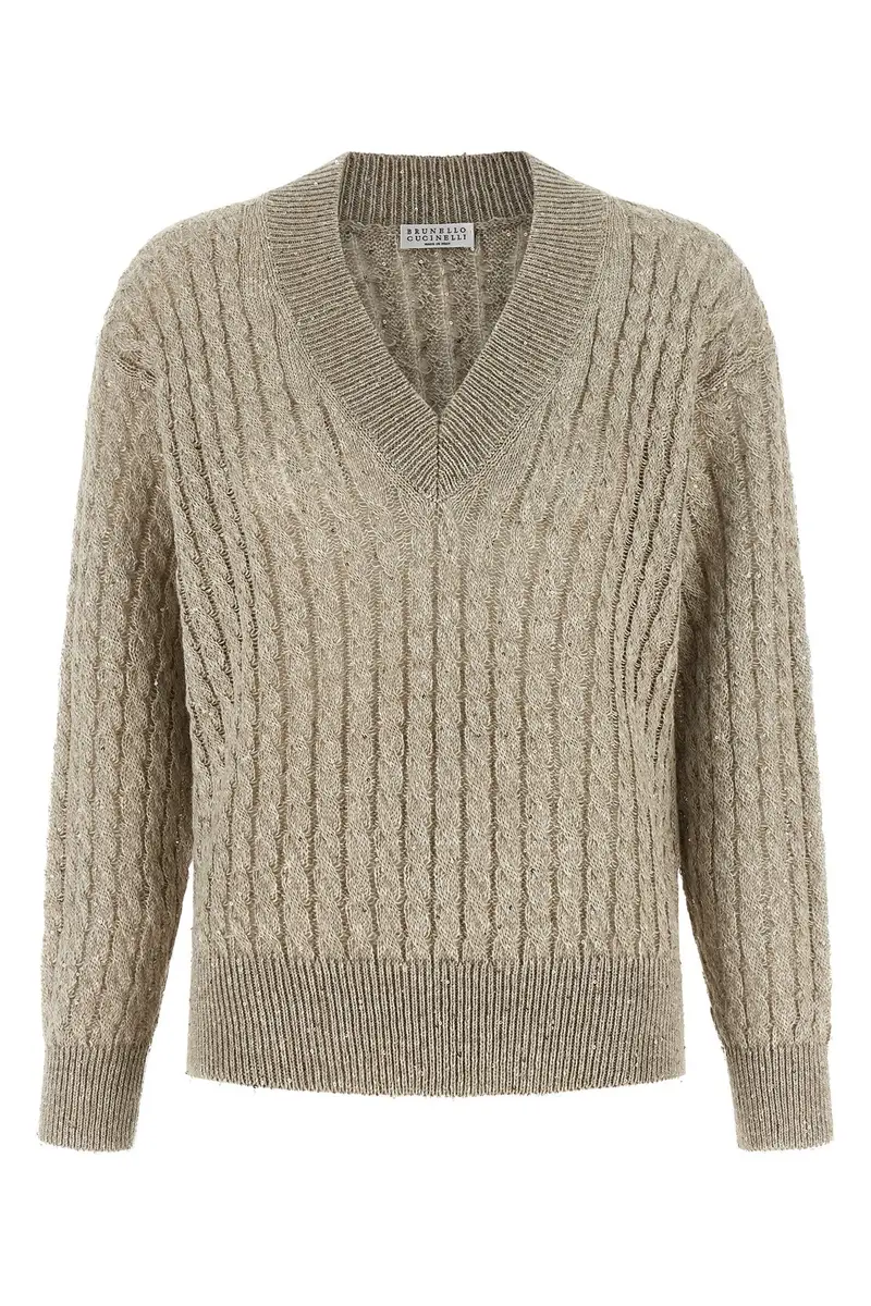 Maglione Micro Paillettes Beige