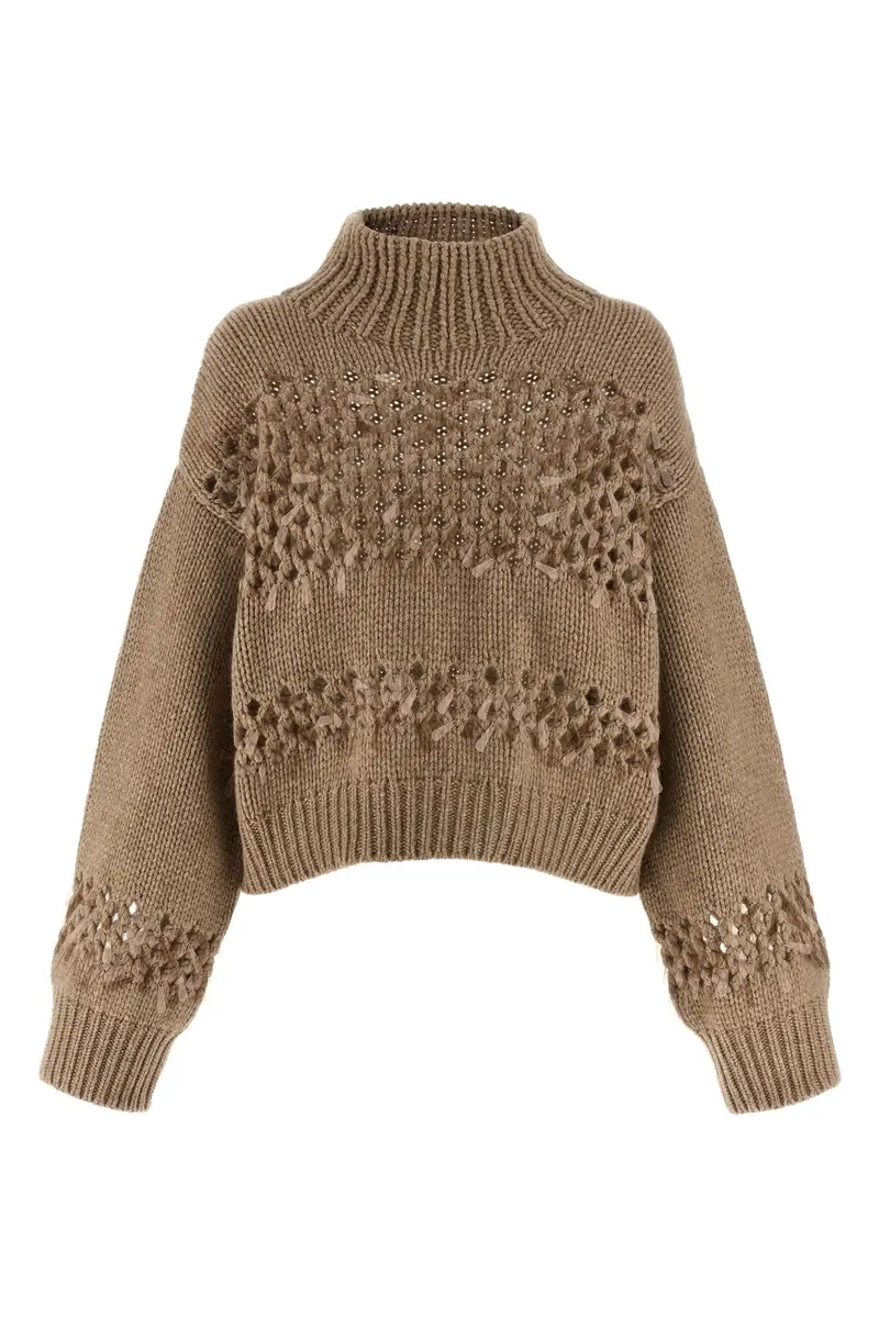 Maglione Paillettes Goccia Beige