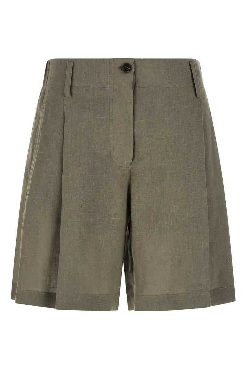 Brunello Cucinelli Pantaloni Corti Verde in Lino