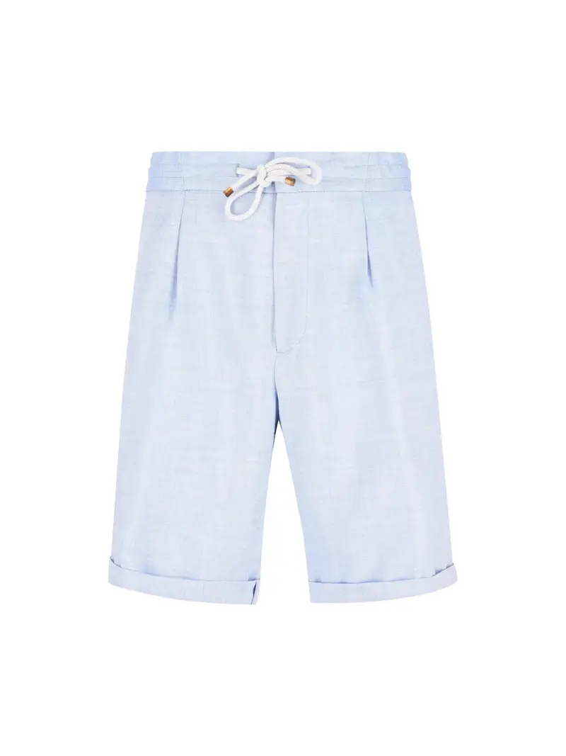 Shorts In Lino E Lana AZZURRO