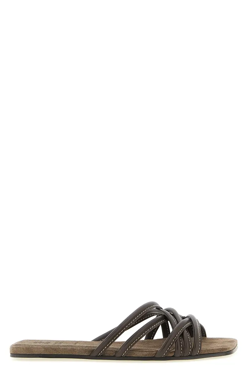 Brunello Cucinelli Slide Donna in Pelle Marrone