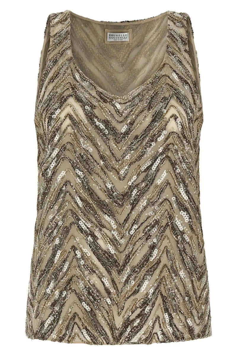 Top Dazzling Chevron Embroidery Beige