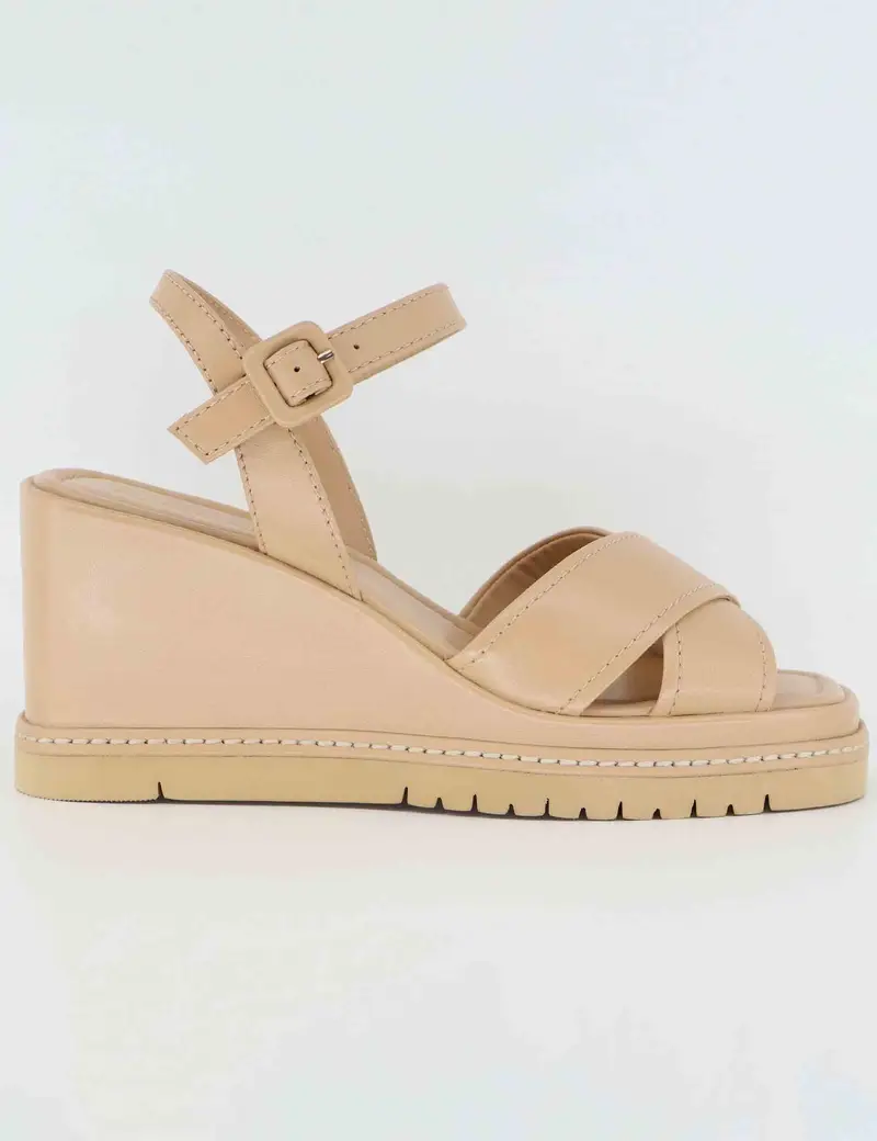 Sandali donna in pelle beige con zeppa alta Donna BL5302X 017G