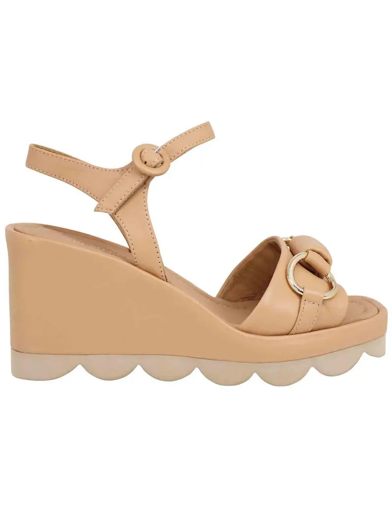 Sandali donna in pelle beige con zeppa alta e cinturino alla caviglia Donna BH3405X 014