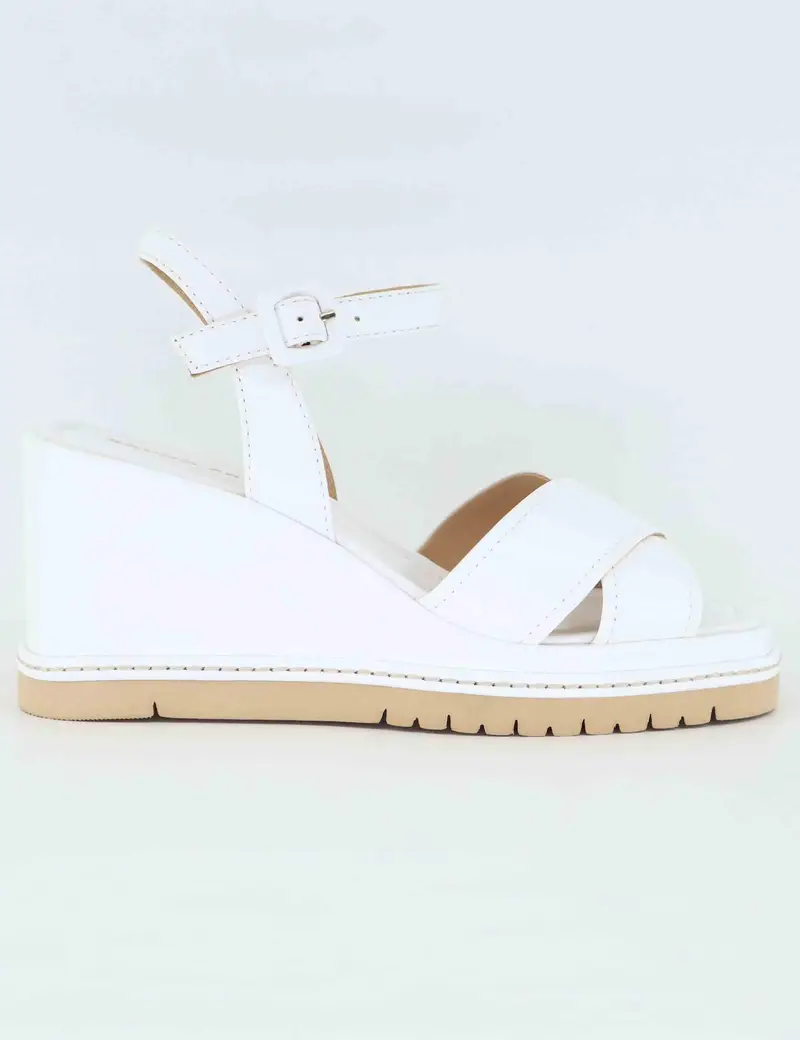 Sandali donna in pelle bianca con zeppa alta Donna BL5302X 100