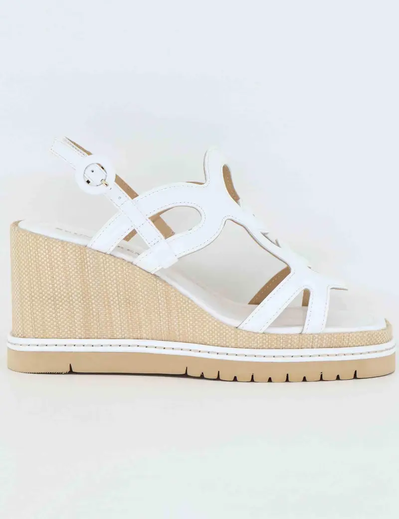 Sandali donna in pelle bianca con zeppa alta in rafia Donna BL5403X 100