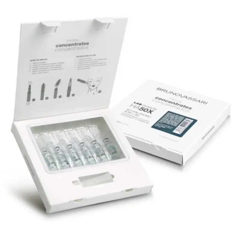 Set, Bruno Vassari, HA50X, Acido Ialuronico, Idro-Nutriente, Siero Trattamento Fiale, Per Viso, Per Donna, 6 pezzi, 2 ml