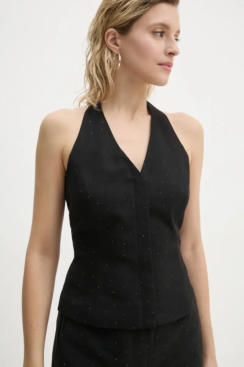 camicetta con aggiunta di lana colore nero con applicazione BBW4266