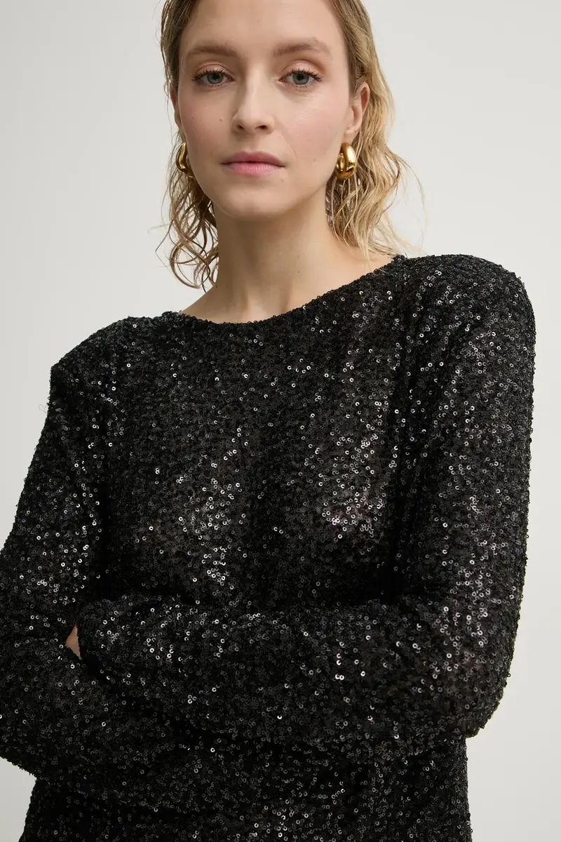 camicetta donna colore nero con applicazione BBW4193 miniatura 4