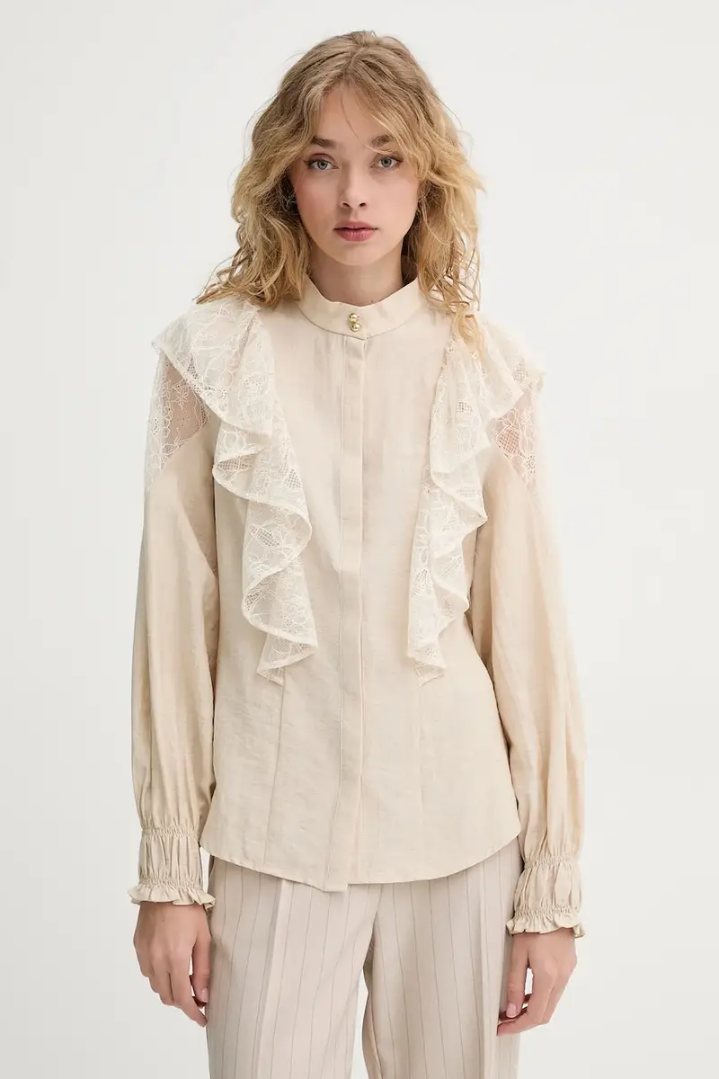 camicia in lino misto donna colore beige BBW4380