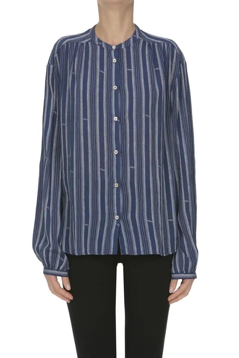Camicia in cotone a righe Blu Marino