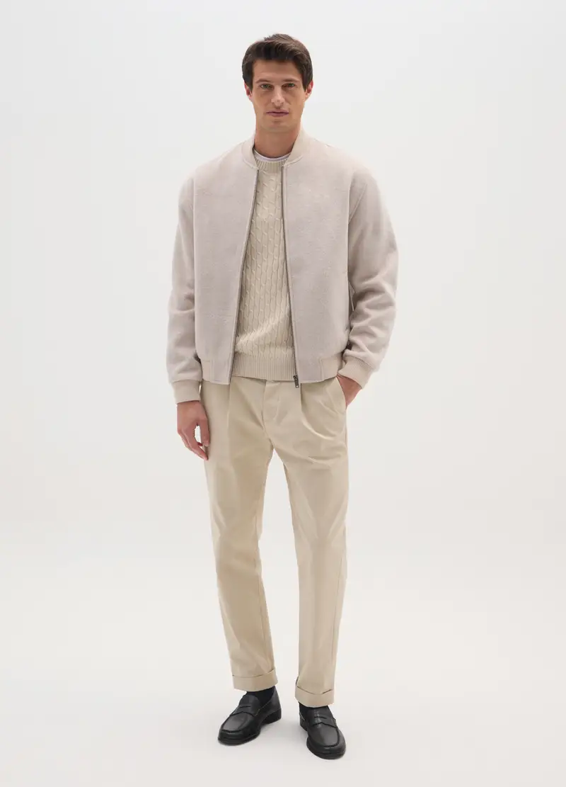 Bomber In Misto Lana Beige Regular Fit Con Zip, Uomo, Beige miniatura 2