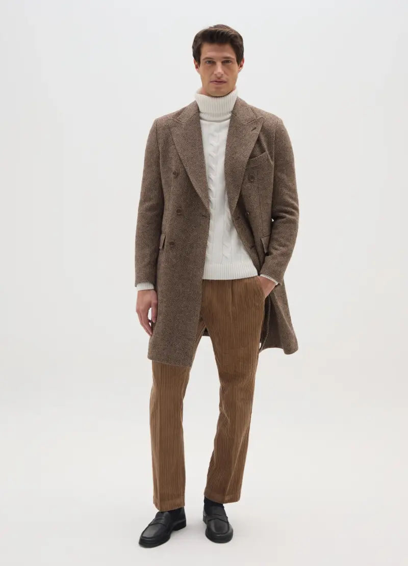 Cappotto Lungo A Quadri Marrone Regular Fit, Uomo, Marrone