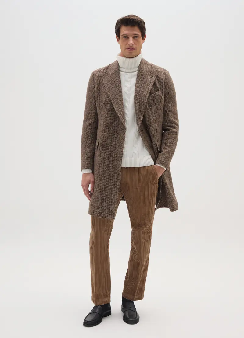 Cappotto Lungo A Quadri Marrone Regular Fit, Uomo, Marrone miniatura 2