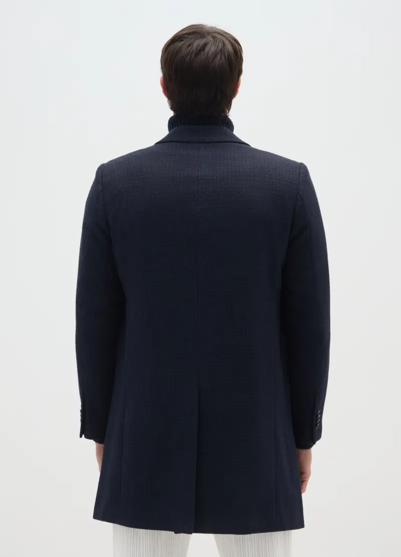 Cappotto Lungo Blu A Quadri Regular Fit In Pied De Poule, Uomo, Blu miniatura 3
