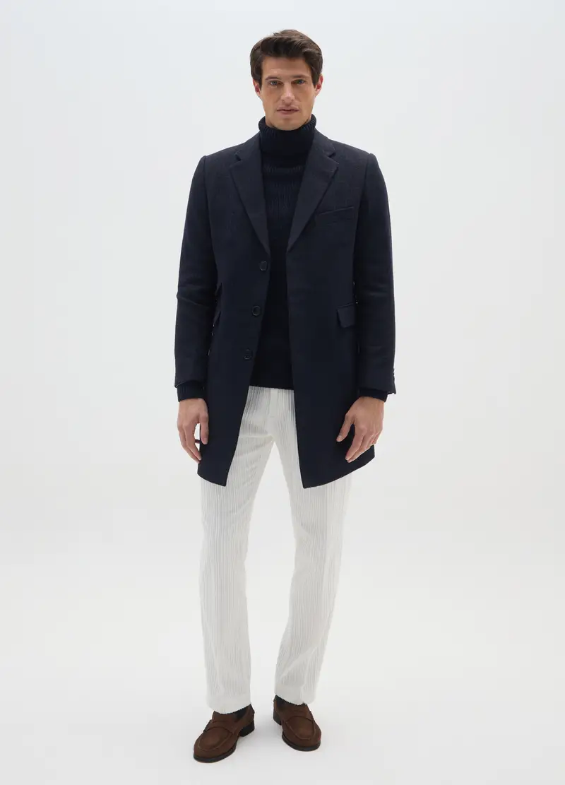 Cappotto Lungo Blu A Quadri Regular Fit In Pied De Poule, Uomo, Blu