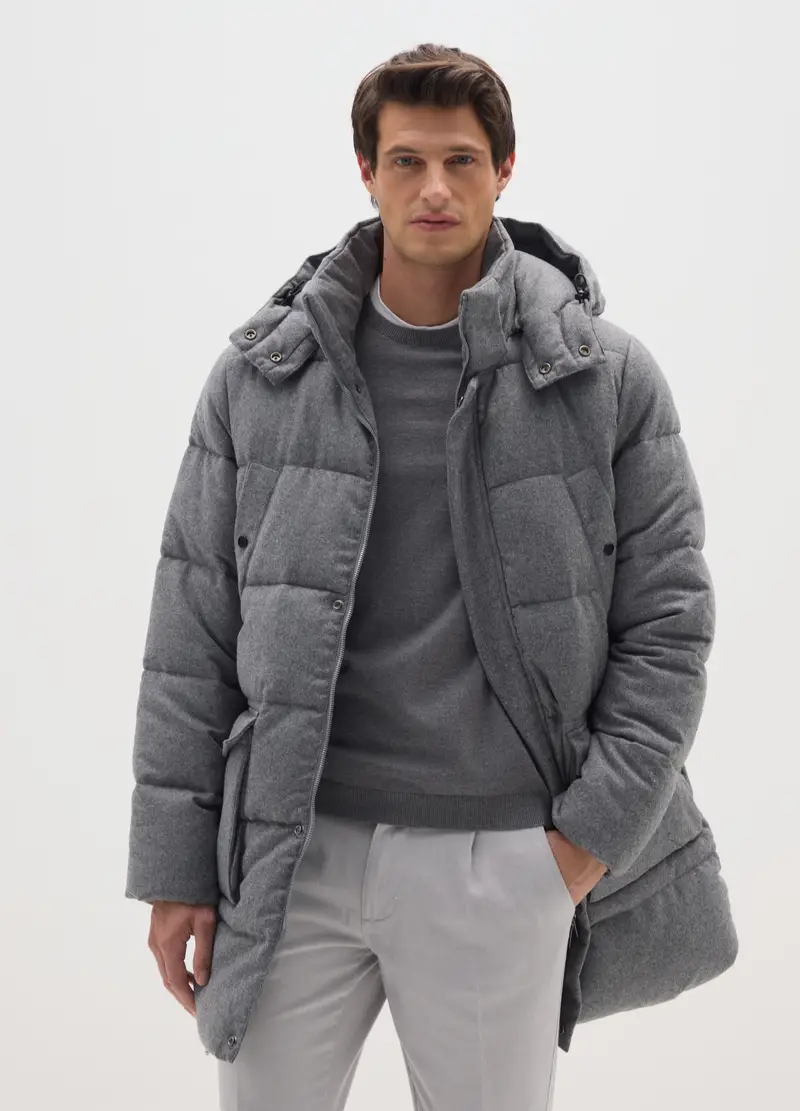 Giacca Imbottita Lunga Grigia Regular Fit, Uomo, Grigio miniatura 2