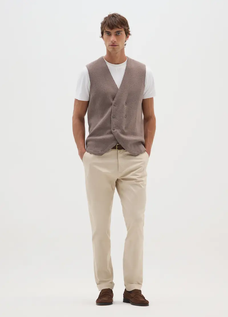 Gilet Marrone Chiaro In Misto Cotone E Lana, Uomo, Marrone