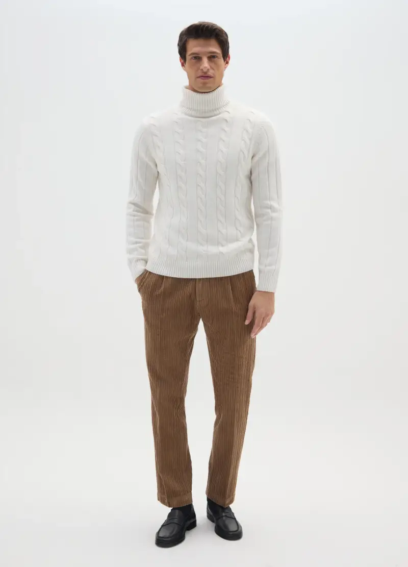 Maglione Bianco A Collo Alto Regular Fit Con Motivo Jacquard, Uomo, Bianco miniatura 2