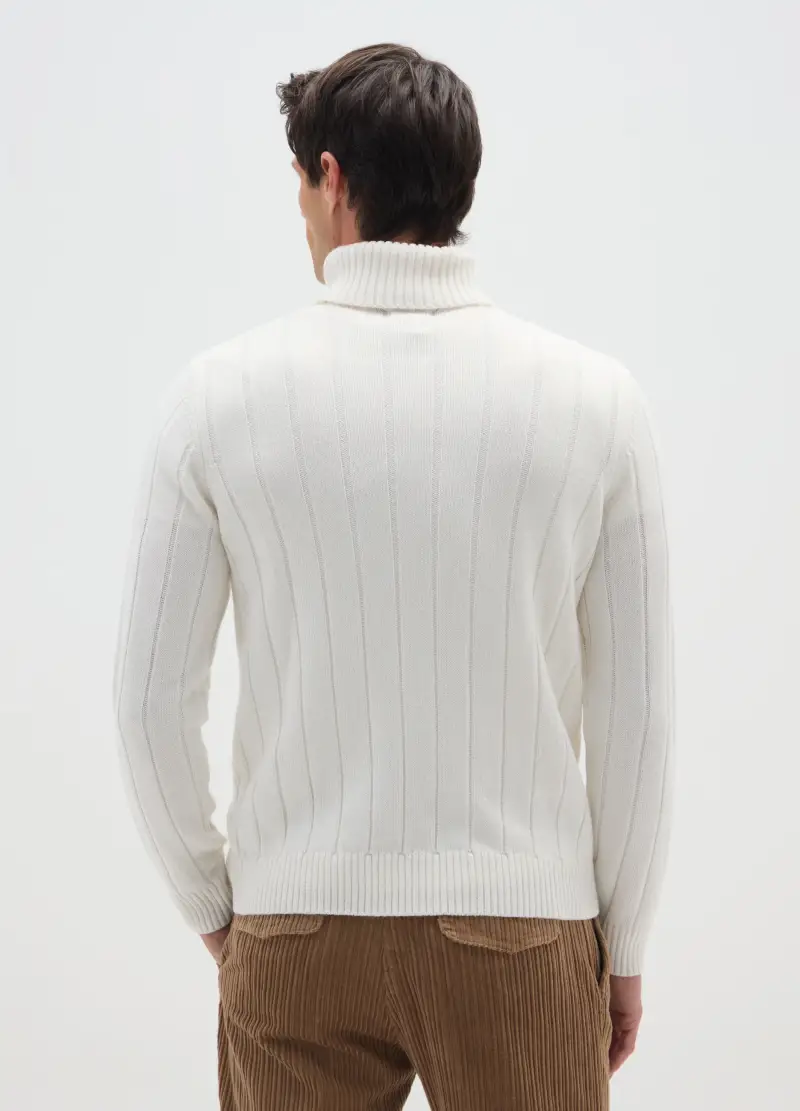 Maglione Bianco A Collo Alto Regular Fit Con Motivo Jacquard, Uomo, Bianco miniatura 3